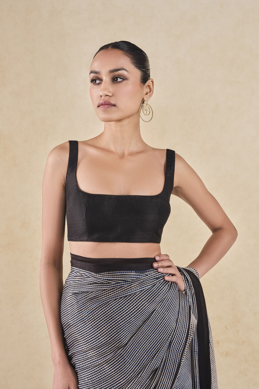 Korat Handcrafted Ajrakh Saree - Black, Black, image 6